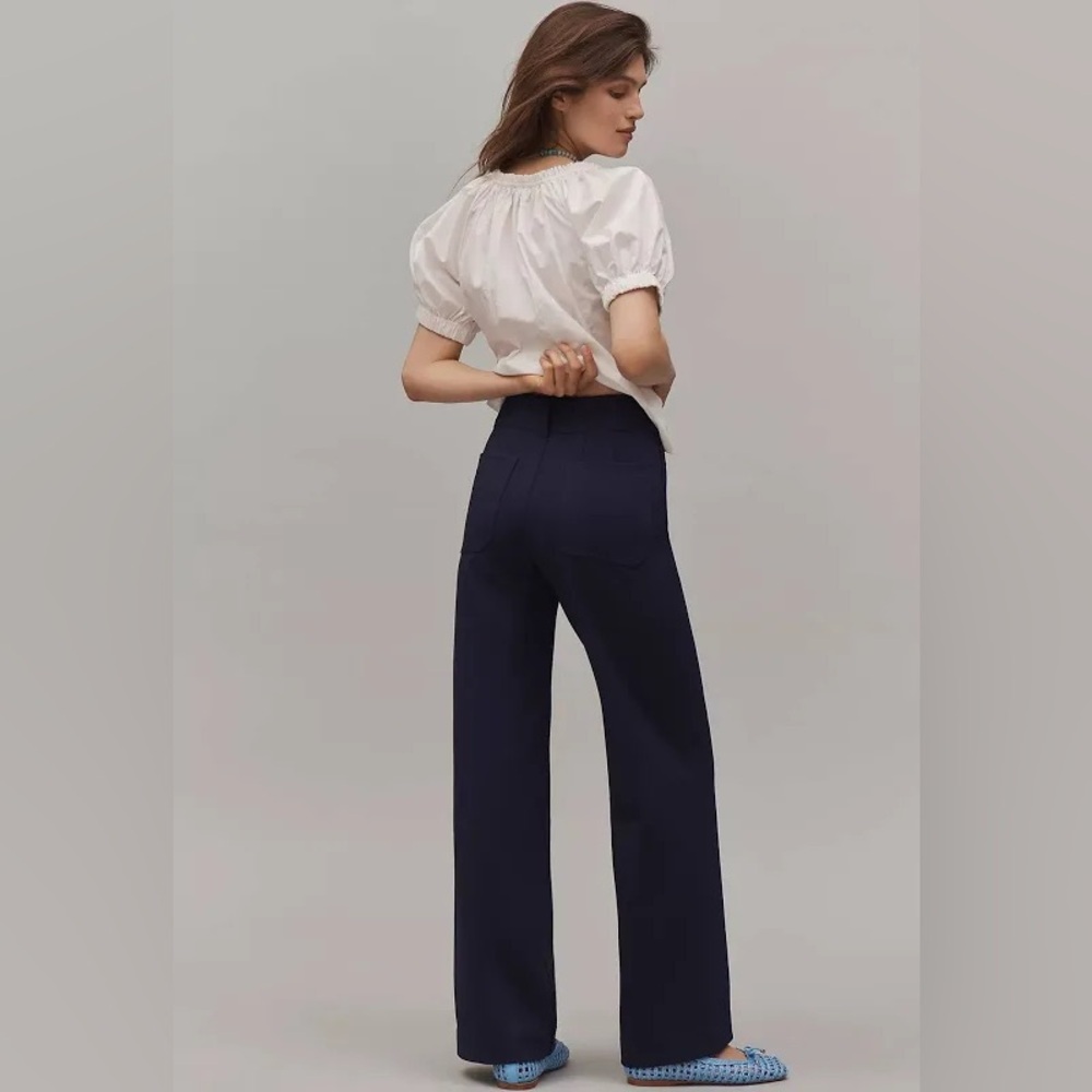 Anthropologie Navy Wide-Leg Pants with White Top - Picture 4 of 7